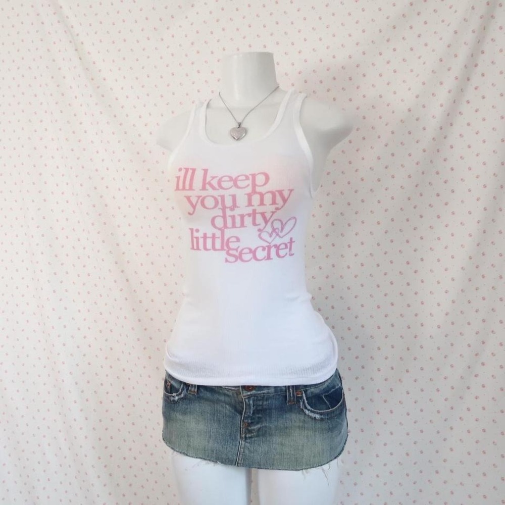 dirty little secret graphic ribbed tank top y2k scene saint pink by charlotte - Picture 2 of 3